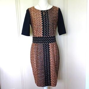 Donna Ricco🖤🤎 Sheath Dress in Shades of Black/Brown Print Short Sleeved  W4